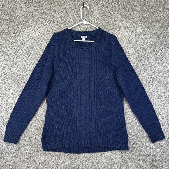 L.L. Bean Sweaters - LL Bean Cable Knit Sweater Women's XL Speckled Blue Cotton Blend 290395 Crewneck